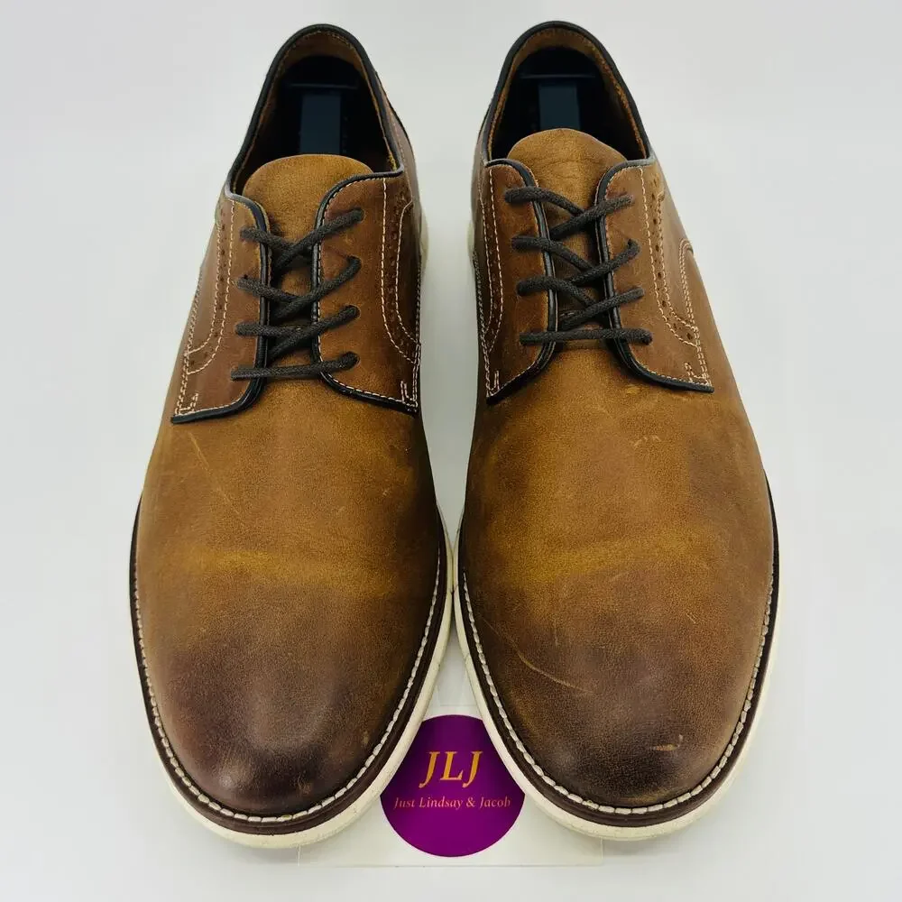 Johnston & Murphy Men's Holden Plain Toe Tan Oiled Leather Oxfords Size 10